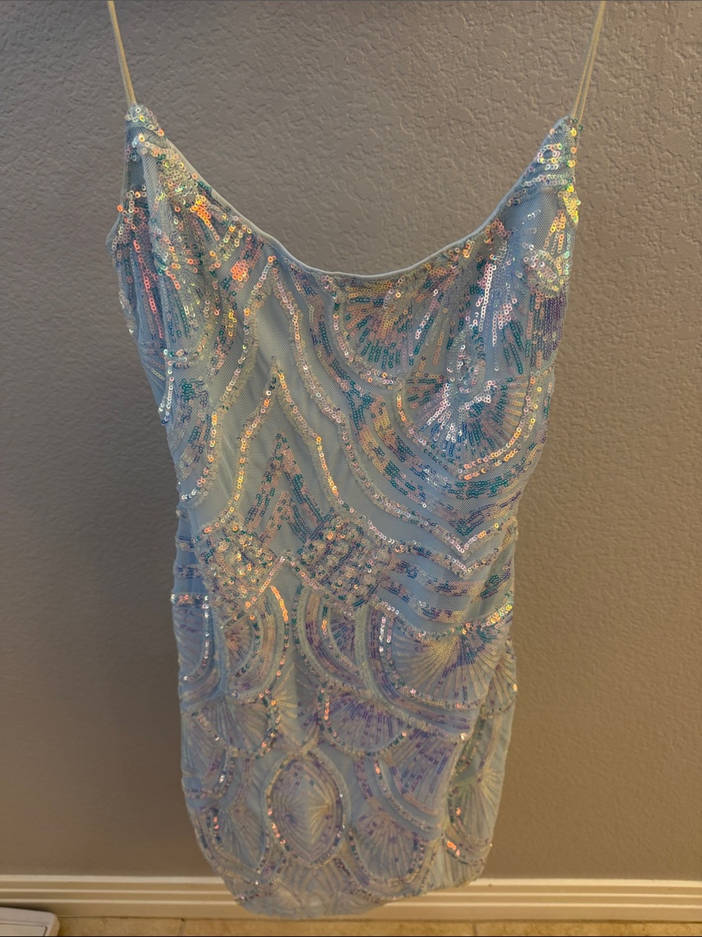 Windsor Iridescent Sequin Mini Dress - Light Blue